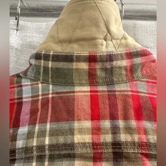 Vintage Ralph Lauren Rugby flannel button down dress with suede elbow patches S - Picture 4 of 6